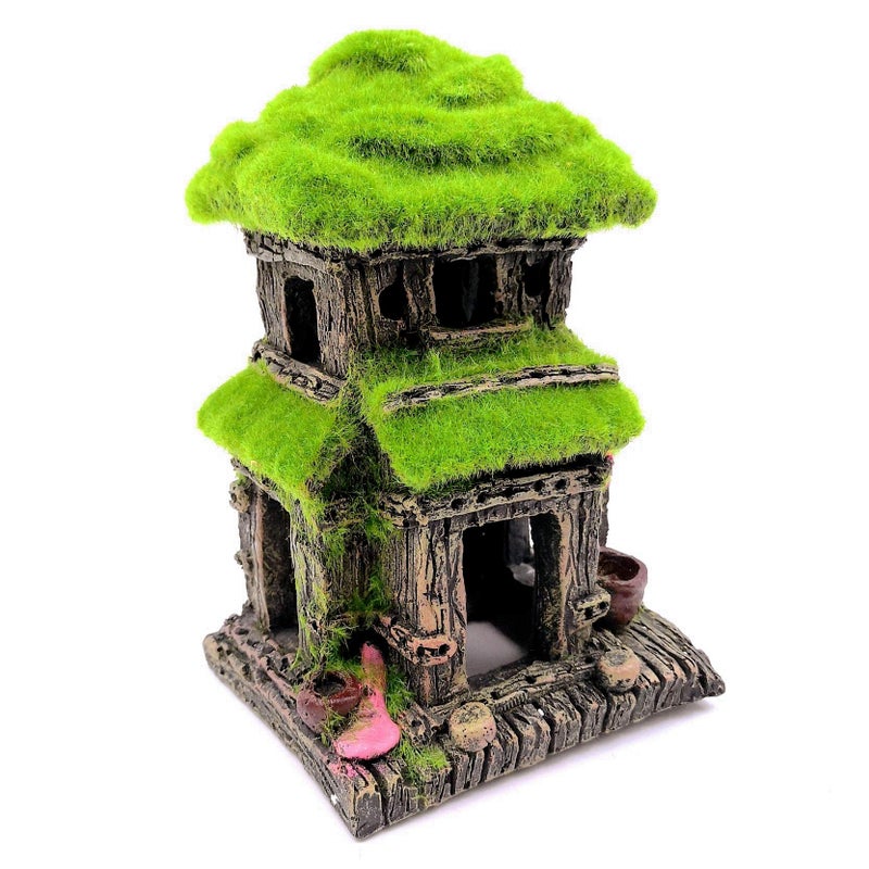 M2cbridge Aquarium Decorations Fish Hideout House Betta Cave with Green Lifelike Moss (Style 3) - Image 4